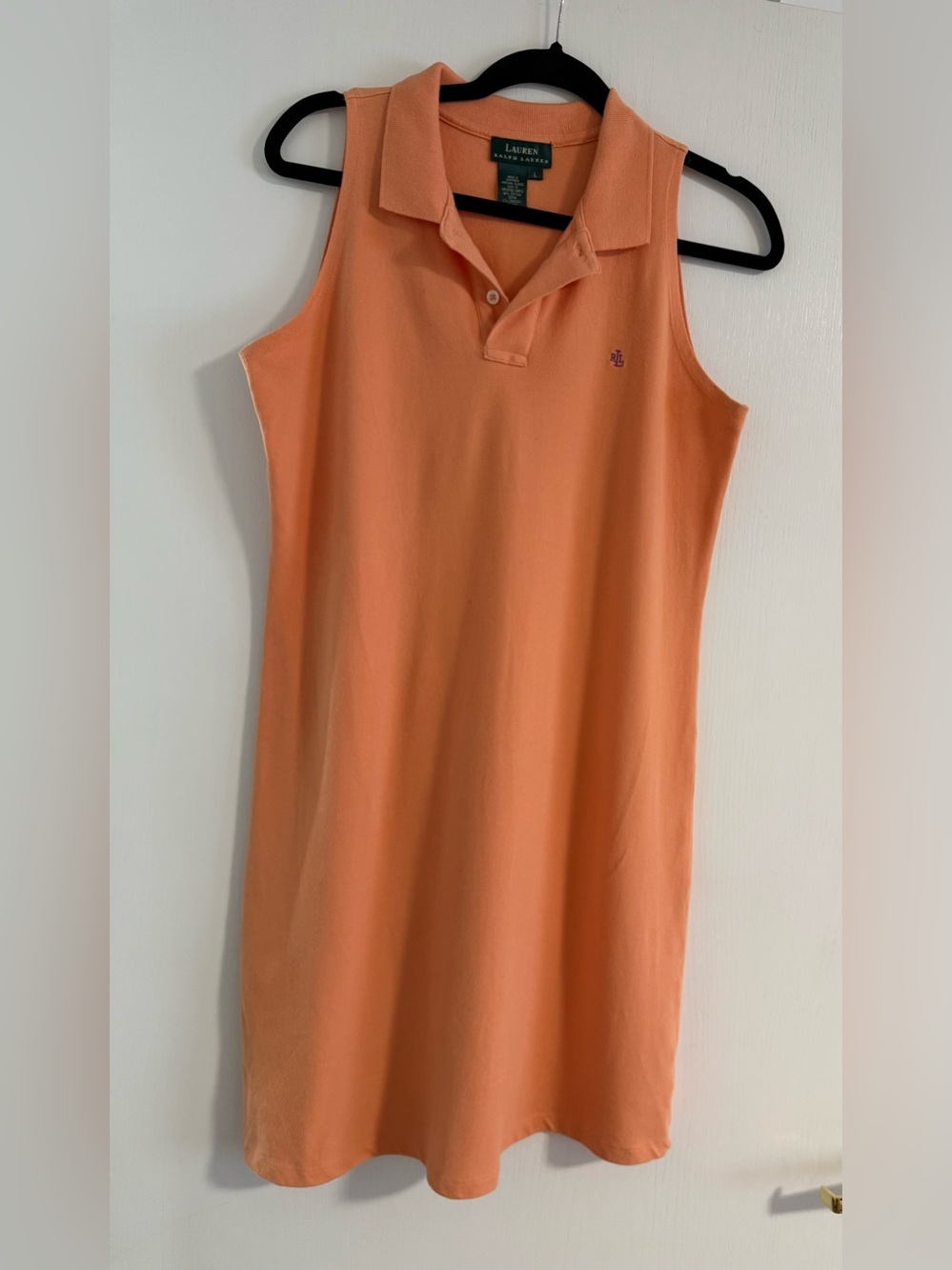 Ralph Lauren mesh cotton Peach Sleeveless Polo Tank Dress purple logo size large